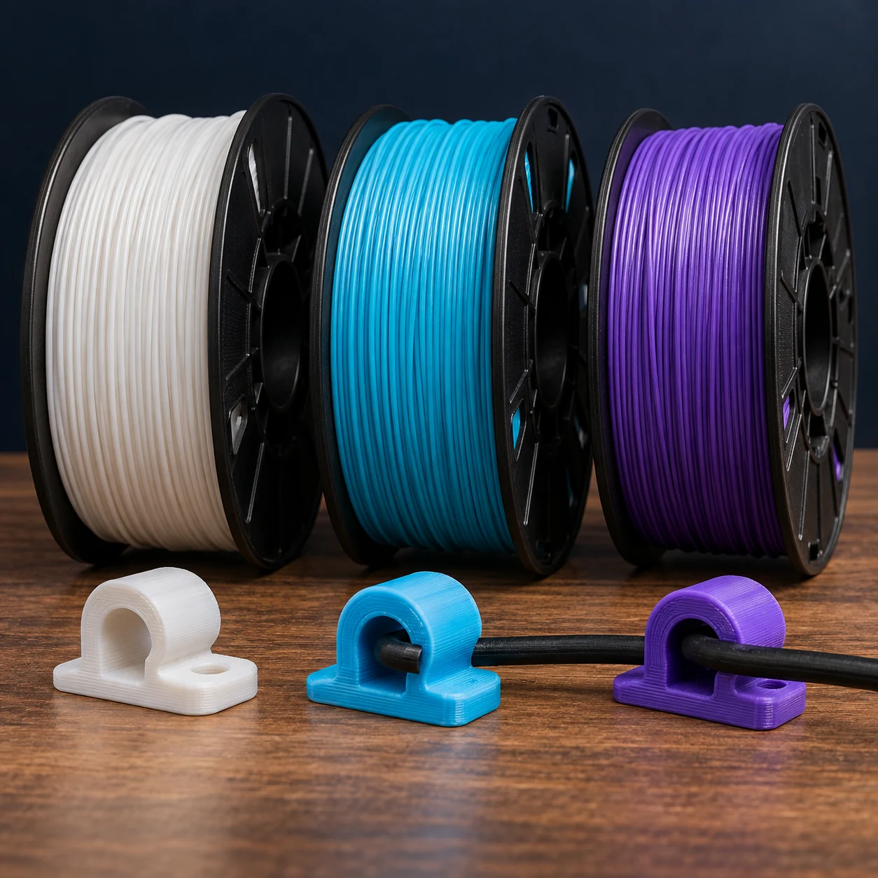 AI-generated illustration of colour-sorted filament spools